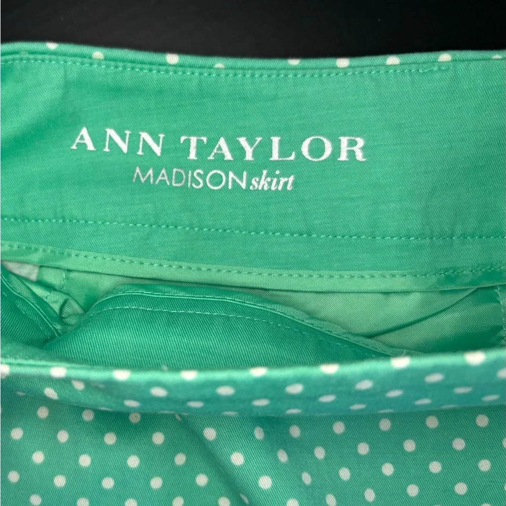 🌸Ann Taylor Green Cotton Polka Dot Skirt🌸 - Picture 2 of 9